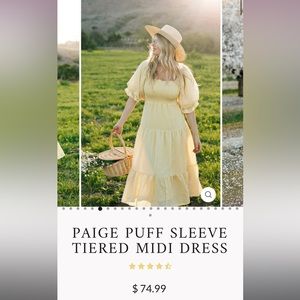 Yellow PAIGE PUFF SLEEVE TIERED MIDI DRESS